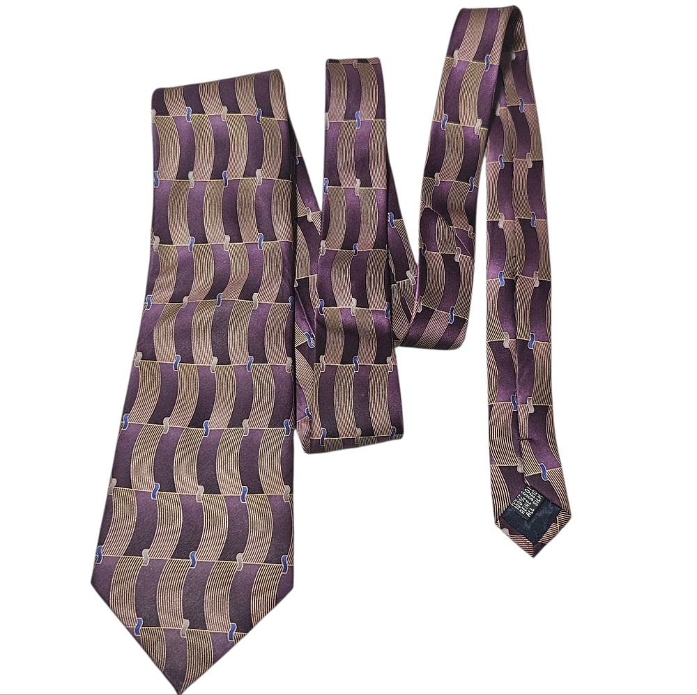 Uomo Venetto 100% Silk Purple Gold Geometric Tie Men's Designer Necktie